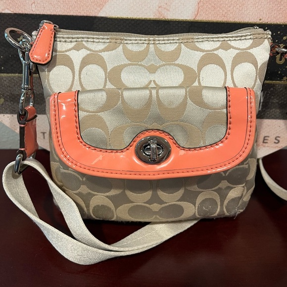 Coach Handbags - Coach Beige and Coral Crossbody Bag